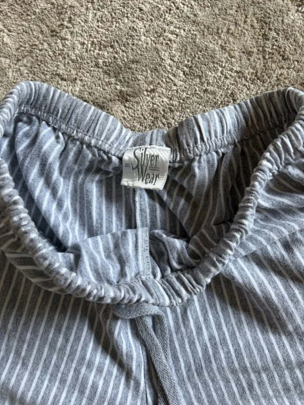 Vintage 90s Striped Lounge Shorts Small Grey Pinstripe Cotton High Waist USA